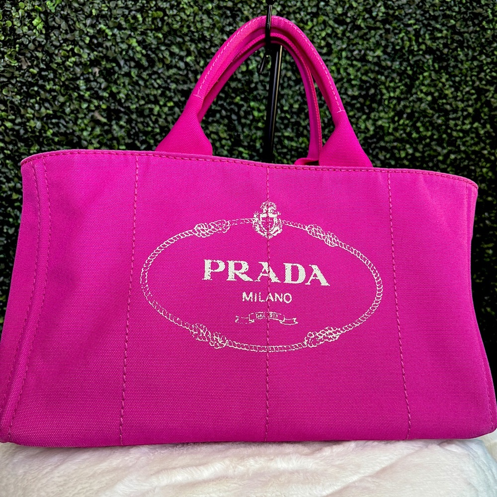 Prada Canapa Tote Bag Canvas Pink Authentic